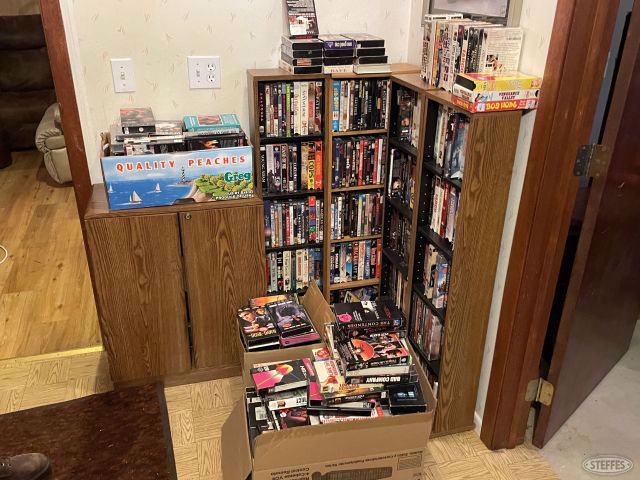 VHS tapes, DVD's w/shelving, #2967